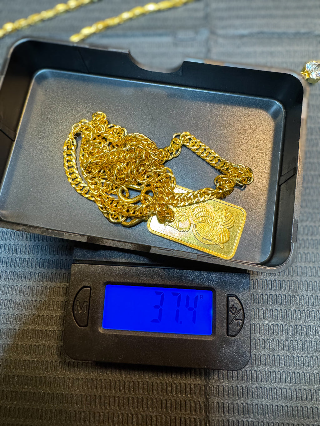 24K SOLID PURE GOLD 10 G BAR PENDANT “BISCUIT” SET 37.4 G