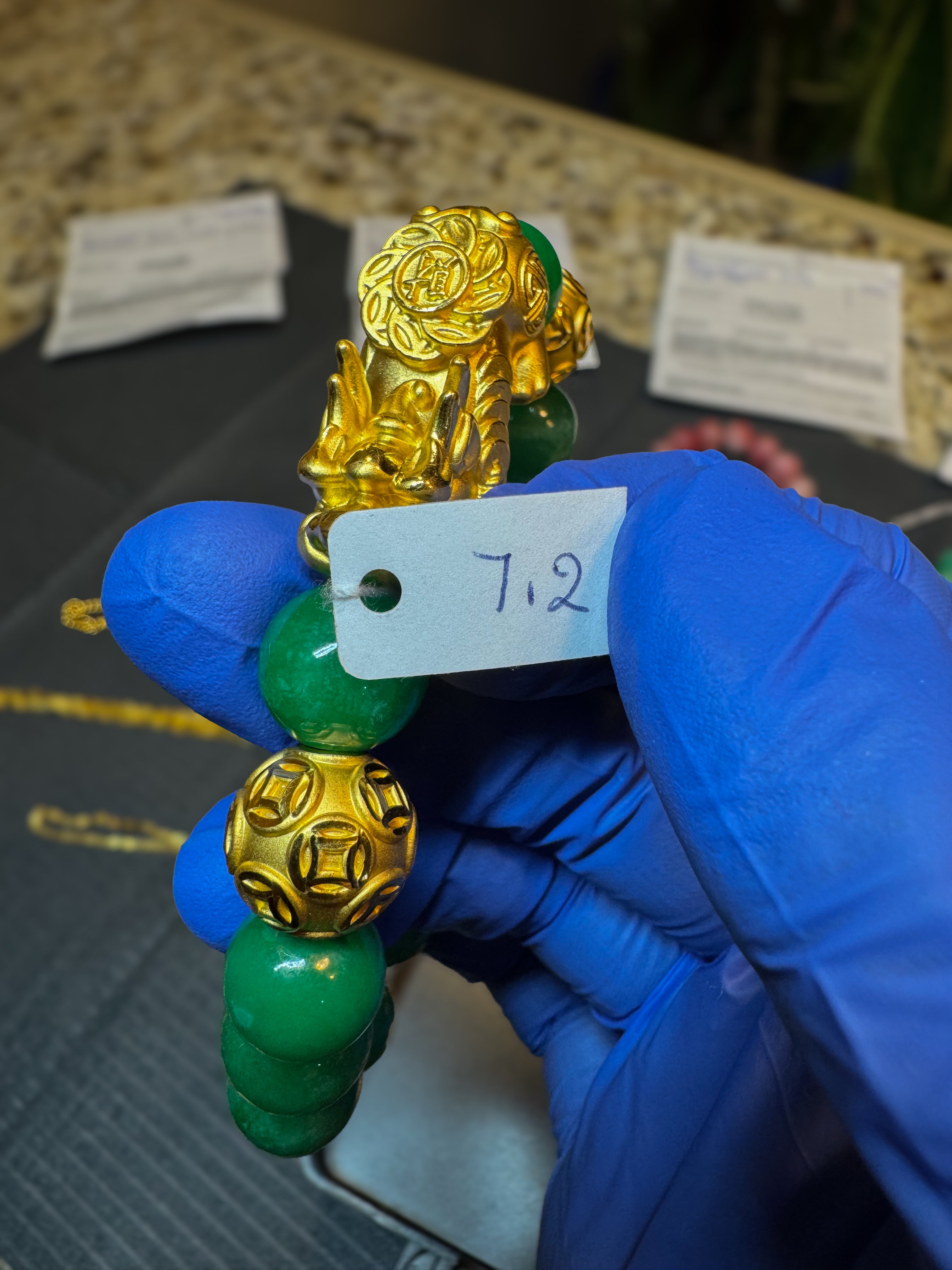 24K Gold Charm Jade Bead Bracelet