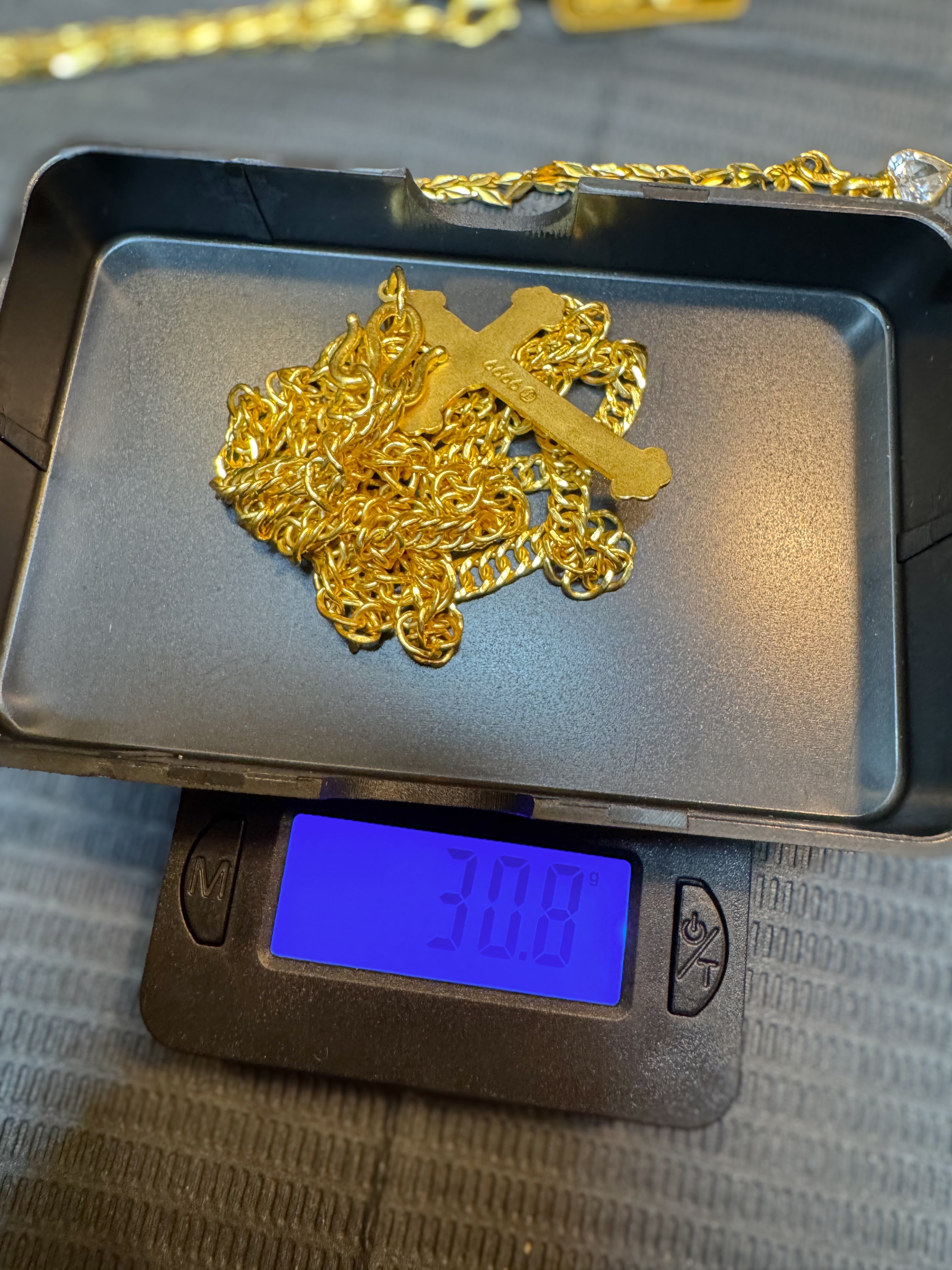 24k Solid Pure Gold Jesus Cross Chain Pendant Set 30.8G