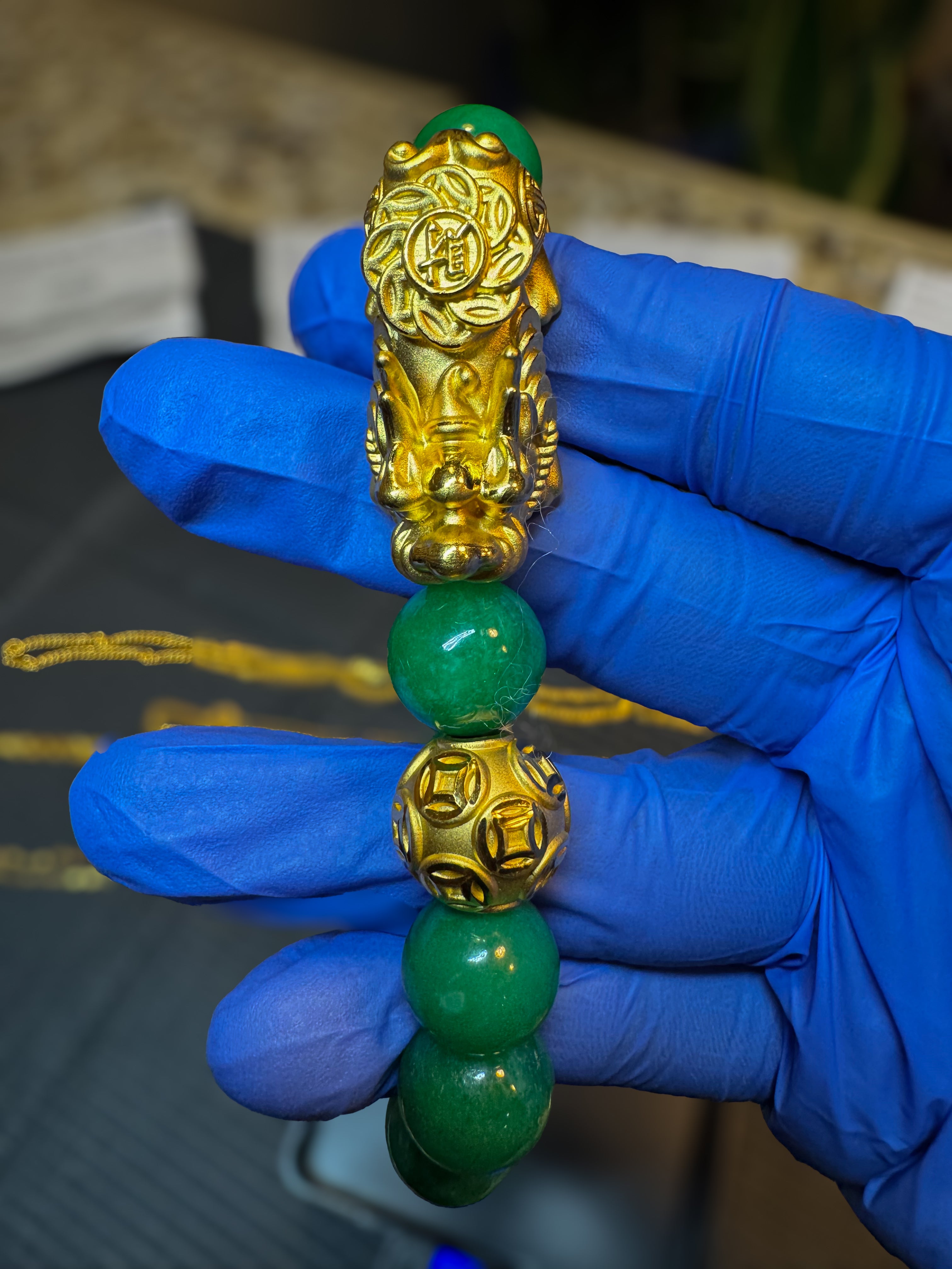 24K Gold Charm Jade Bead Bracelet