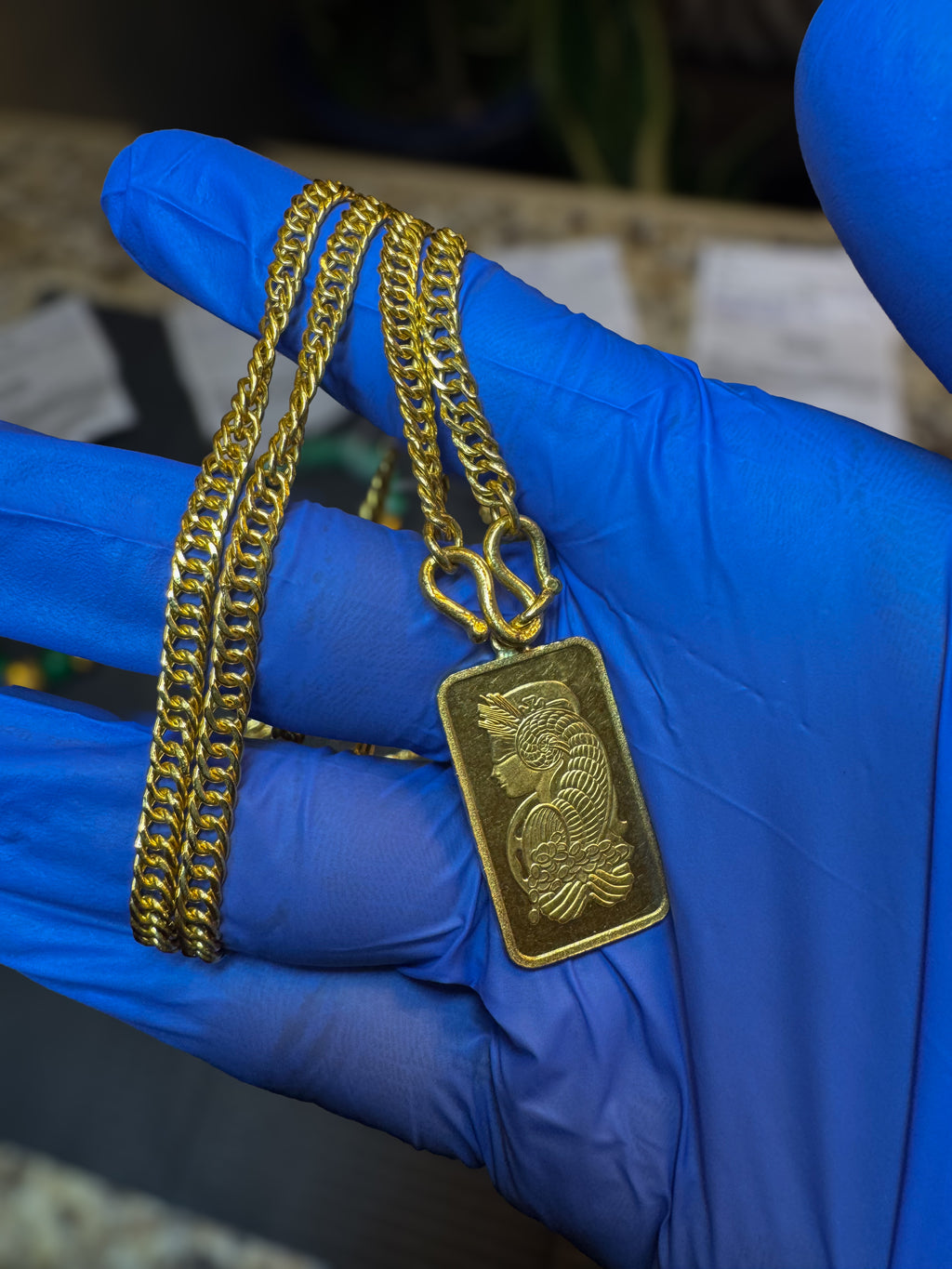 24K SOLID PURE GOLD 10 G BAR PENDANT “BISCUIT” SET 37.4 G