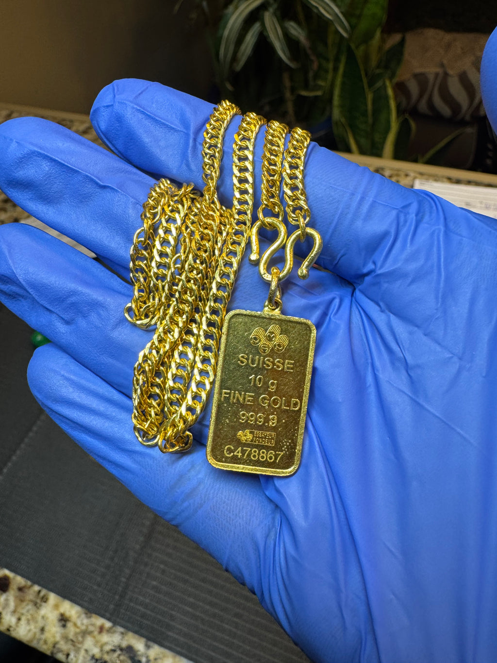 24K SOLID PURE GOLD 10 G BAR PENDANT “BISCUIT” SET 37.4 G